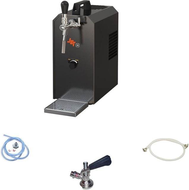 ich-zapfe JET 30K Bierzapfanlage Komplett-Set im Bierkoffer mit Luftpumpe, 1-leitigem Durchlaufkühler und Trockenkühler, Schwarz und Edelstahl - Bild 1