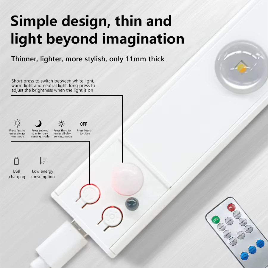 GGBEE LED-Küchen-Unterschrankleuchte mit Bewegungsmelder, USB wiederaufladbare Lichtleiste in Weiß für Küche und Schlafzimmer - Bild 3