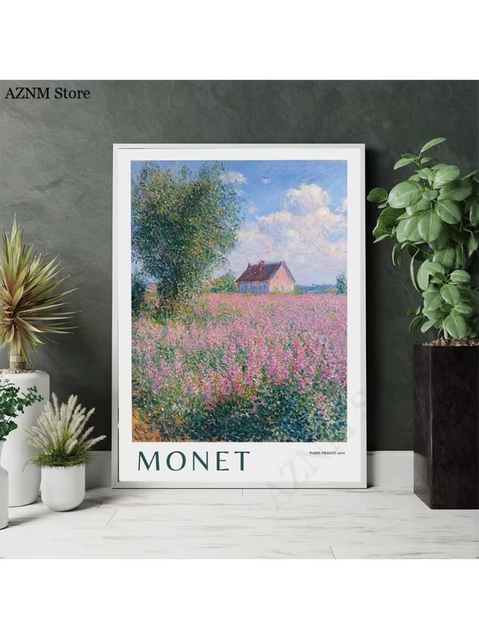 Claude Monet Poppy Field Leinwandmalerei Impressionismus Wandkunst Floral Dekorationsposter aus Baumwollleinwand - Bild 3