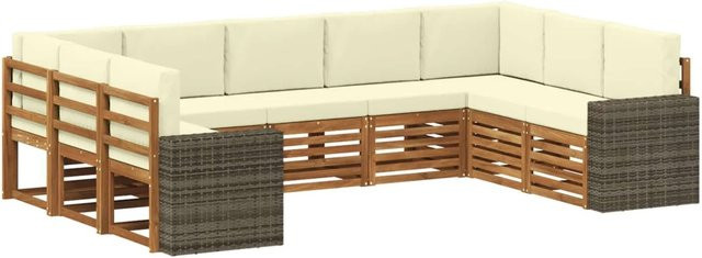 vidaXL Ecksofa Set in L-Form aus Akazienholz und Polyester in Natur und Creme mit 9 Kissen - Bild 1