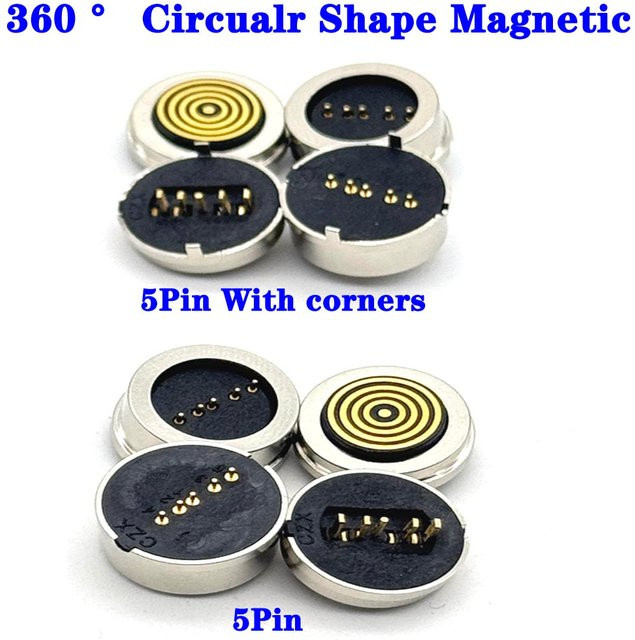 LAJQTAO Magnetischer Pogo-Pin-Steckverbinder 5P mit Ecken, 360 Grad runder Männlich-Weiblich-Stecker, 24V 2A DC-Ladebuchse, Silber - Bild 1