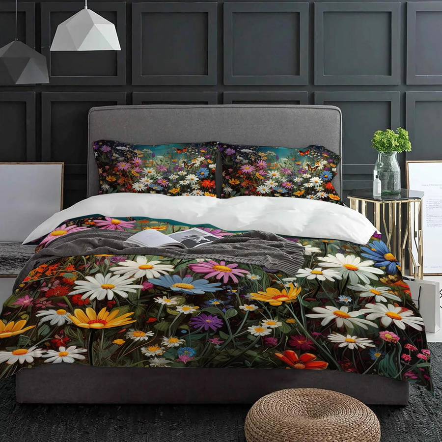 3-teiliges Bettwäsche-Set mit Gänseblümchen, Schmetterling und Sommerflieder für Single-Betten, B/H: 135 x 200 cm - Bild 1