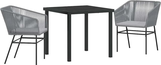 vidaXL 3-teiliges Garten-Esszimmer Set aus Poly-Rattan und Stahl in Grau mit Kissen im modernen Design - Bild 1