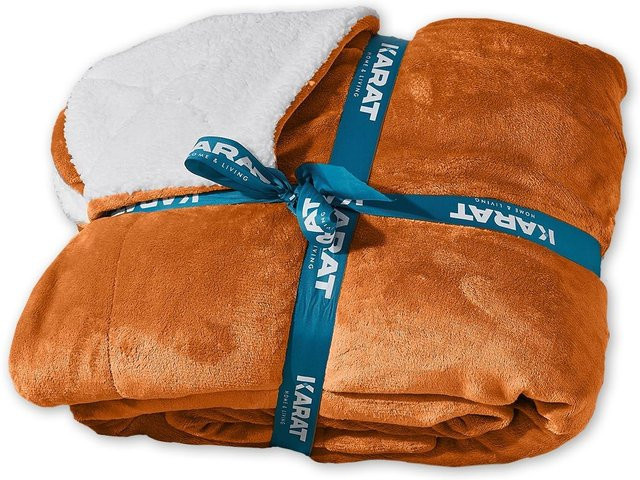 Karat homeliving Kuscheldecke Glory doppelseitig in Braun und Orange aus Fleece - Bild 1