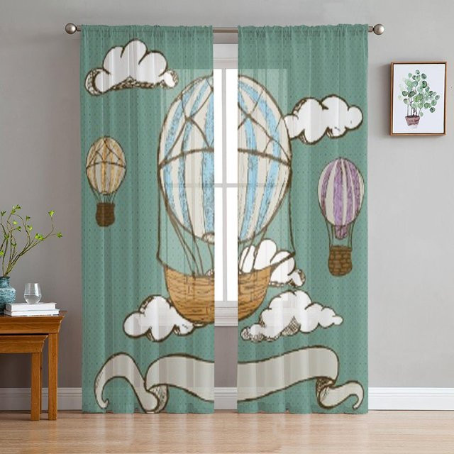 Dekorativer Tüllvorhang mit Heißluftballon-Motiv von Super Six in Grau, Organza-Schleier für Wohnzimmer und Schlafzimmer, Breite: 135 cm, Höhe: 114 cm - Bild 1