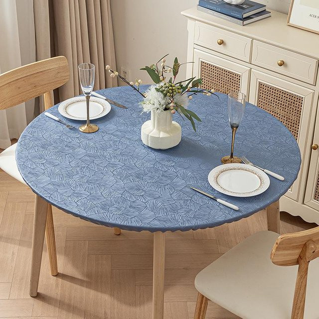 Runde Tischdecke HomeHarmony in Blau mit floralem Muster, wasserabweisend und rutschfest, Durchmesser: 60 cm - Bild 1