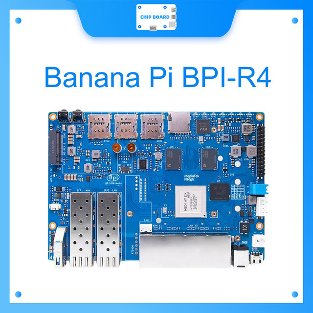 Banana Pi BPI-R4 Router Board mit MediaTek MT7988A Quad-Core Arm Cortex-A73, 4 GB DDR4, 8 GB eMMC und 2 SFPs in Blau - Bild 1