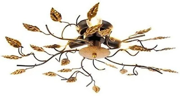 QAZQA Vintage Deckenlampe Foglie in Schwarz und Gold, dimmbar, Durchmesser: 50 cm, 3er-Set E14