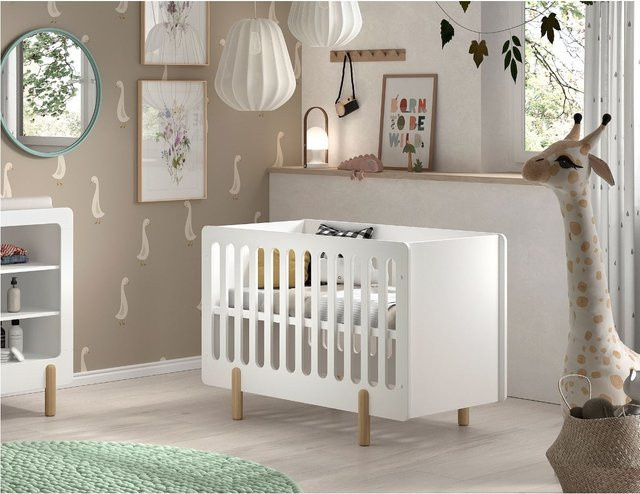 JAXX SMILE Babybett aus MDF mit verstellbarem Lattenrost, weiß lackiert, B/T: 120 x 60 cm - Bild 1