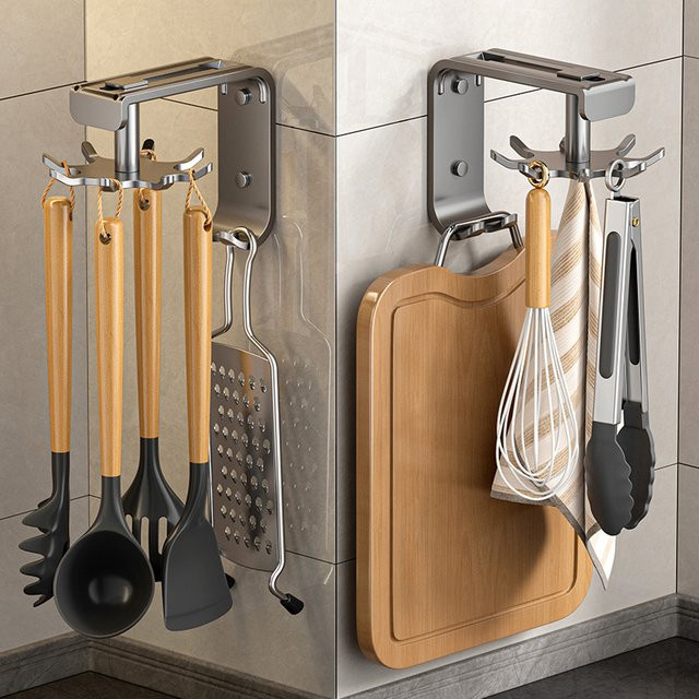 Gunpowder Kitchen Wandmontageregal mit Drehhaken für Küche, Metall, Grau/Silber - Bild 1