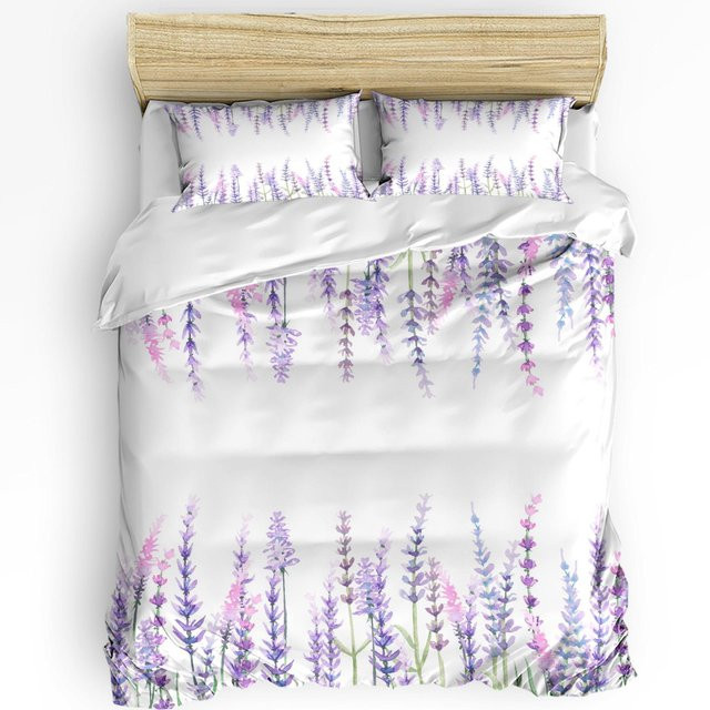 3-teiliges Bettwäsche-Set Your Warm Home mit floralem Retro-Blumenmuster in Lila, bestehend aus Bettbezug und Kissenbezügen, B/H: 140 x 210 cm - Bild 1