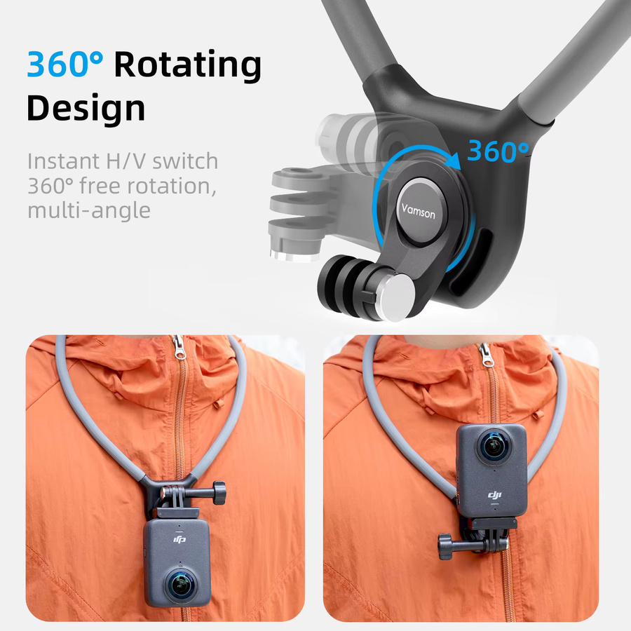 Vamson Nackenhalterung für DJI Osmo 360 mit 360 Grad Drehung, Silikonhalter für freihändige POV-Brustmontage und Panorama-Aufnahmen - Bild 3