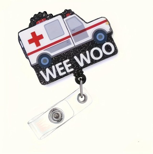 Wee Woo Ausweishalterrolle Krankenwagen Design mit Krokodilklemme aus Acryl in Grau - Bild 1