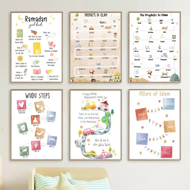 Potdemiel Minimalistische Pädagogische Poster im Nordischen Stil mit Islamischen Arabischen Koran-Propheten, Mehrfarbig, Rechteckig - Bild 1