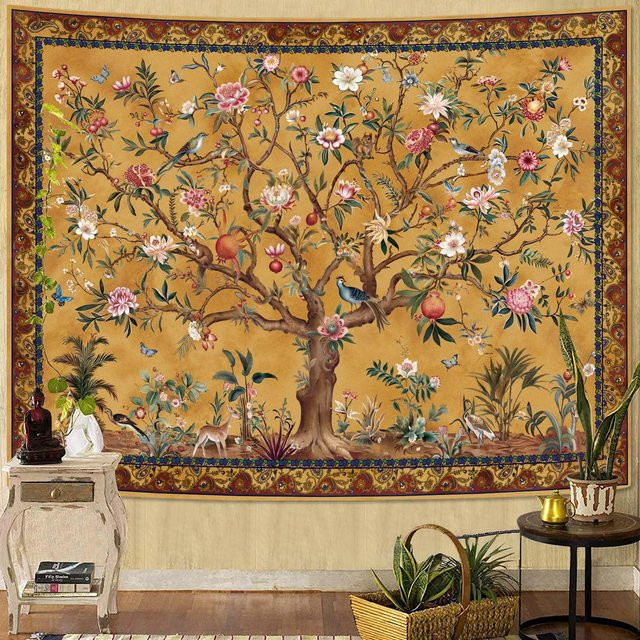 Boho Baum des Lebens Wandteppich von JMG Household Supplies mit floralem Muster, Vögeln und Tieren in Multicolour, B x H: 250 x 180 cm - Bild 1