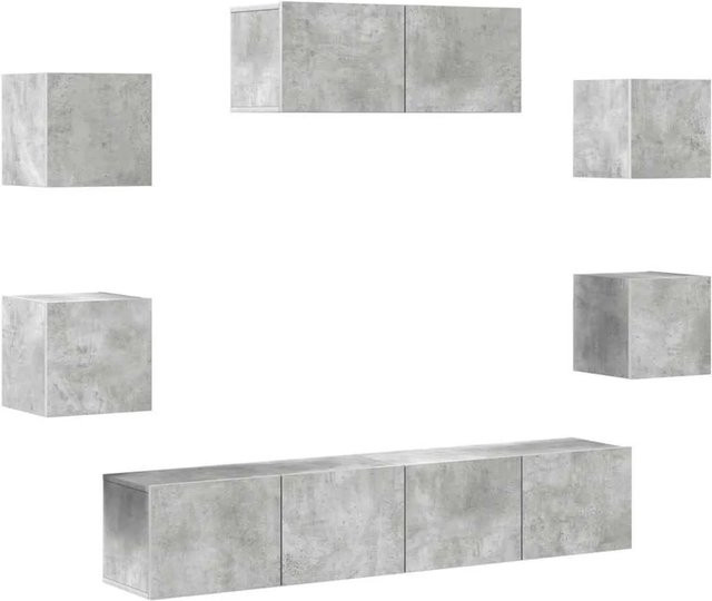 vidaXL 7-teiliges TV-Schrank-Set aus Holzwerkstoff in Betongrau, wandmontiert für dein Wohnzimmer, 4 x B: 30,5 cm, T: 30 cm, H: 30 cm und 3 x B: 80 cm, T: 30 cm, H: 30 cm - Bild 1