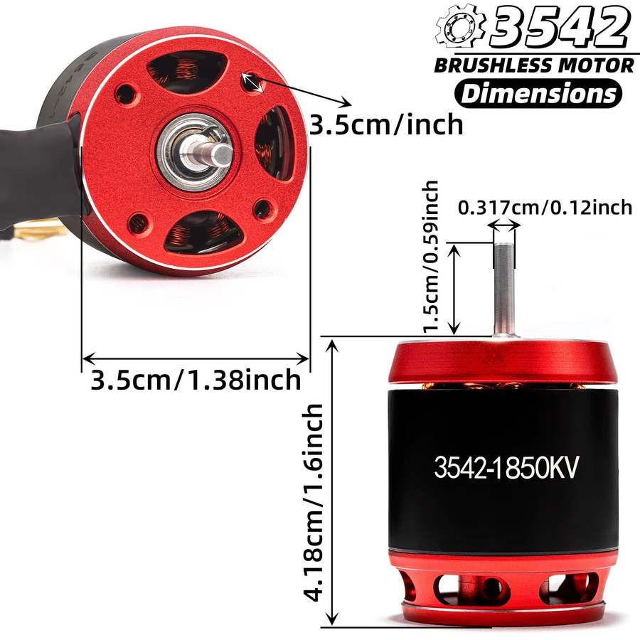 RCXAZ RC Motor 3542, Bürstenloser Motor, 1:10, Wasserdicht, Metall, Rot - Bild 3