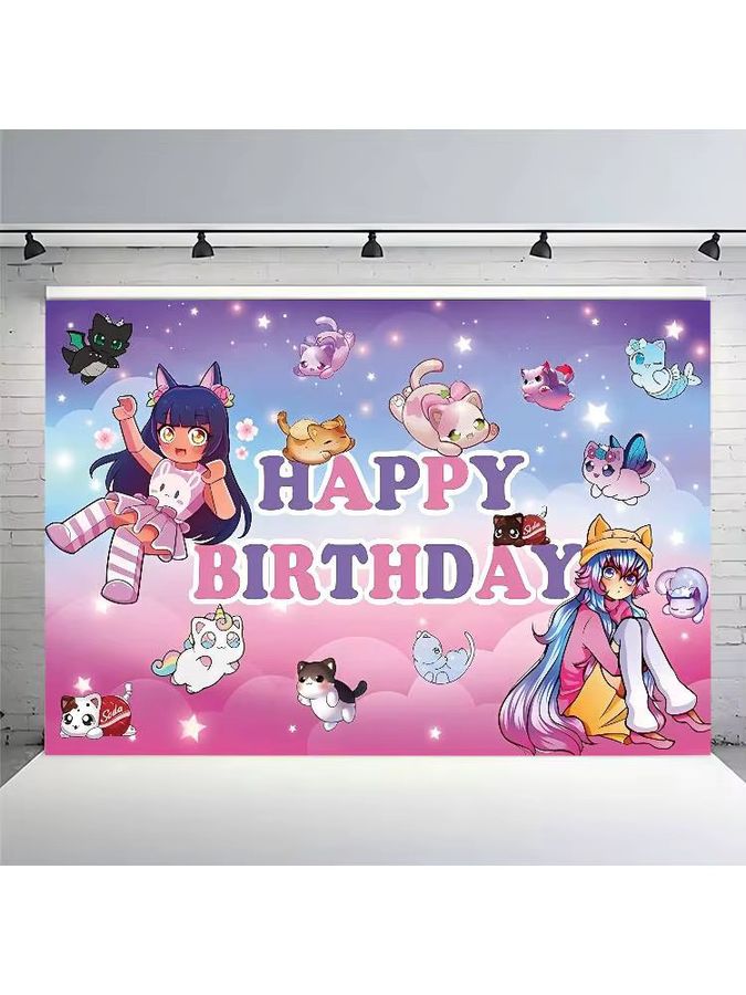 Aphmau Fotohintergrund mit niedlichen Katzen für Kindergeburtstage und Babypartys, Multicolor, Breite: 120 cm - Bild 4