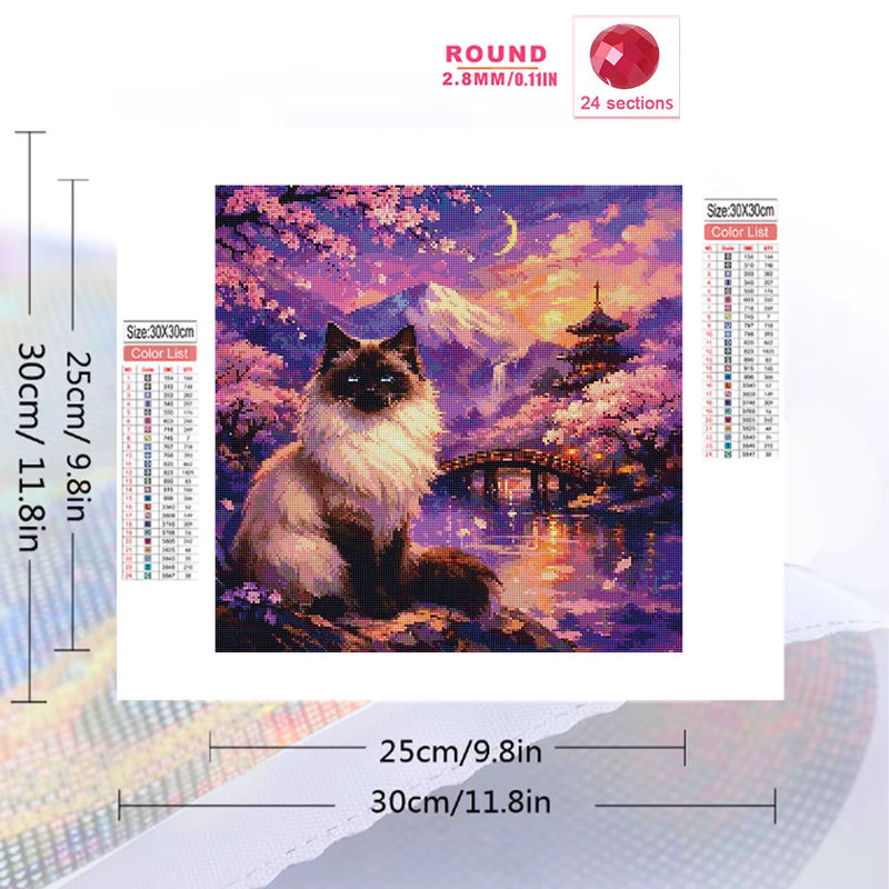 EverShine Diamantmalerei Set mit Berglandschaft, Kirschblüten und Katze als Mosaik-Stickerei mit Full Round Steinen - Bild 2