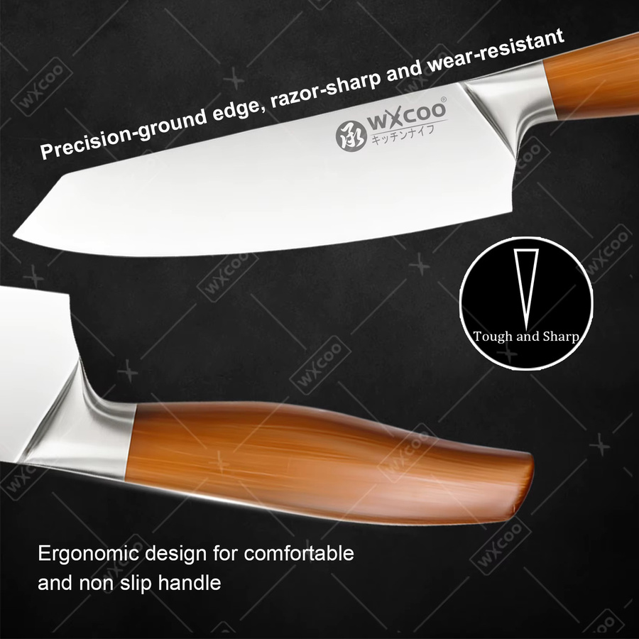 WXCOO Japanisches Küchenmesser aus Edelstahl in Silber mit Holzgriff für Sashimi, Fischfilet und Fleisch - Bild 3