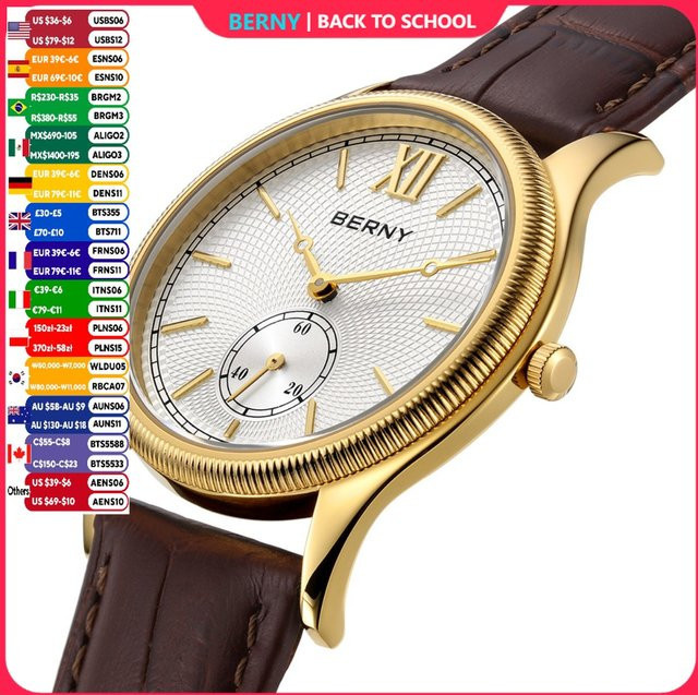 BERNY Armbanduhr, Quarz, Gold, Lederarmband, Herren - Bild 1