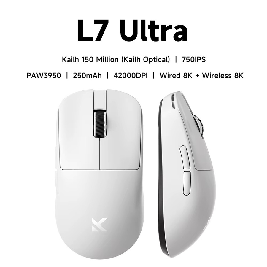 MCHOSE L7 Kabellose Gaming-Maus in Weiß mit PAW3395 26K-Sensor, Dual 8K Polling und ultraleichtem 39 g Design, Tri-Mode Verbindung (2,4 GHz, Bluetooth, kabelgebunden) - Bild 4