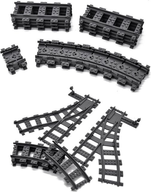 Mitty Stadt-Eisenbahn Gerade Kurve Überfahrbahn Spurwechsel, Baustein-Set, Zubehör - Bild 1
