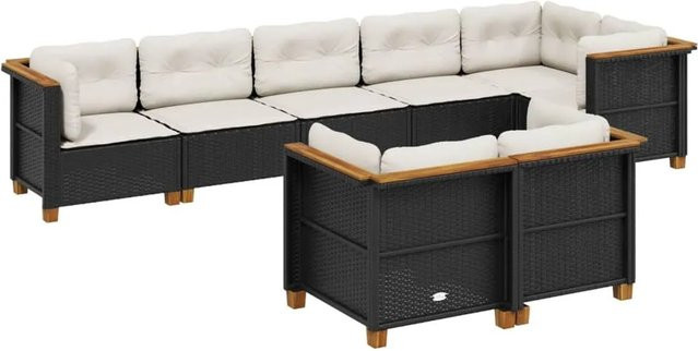 vidaXL 8-tlg Garten-Sofagarnitur aus Poly-Rattan und Akazienholz in Schwarz mit Kissen - Bild 1