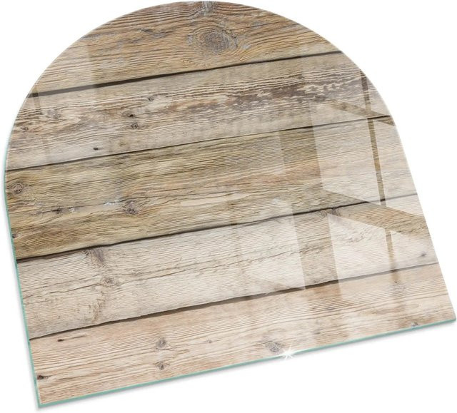 Tulup Kamin-Glasplatte in Beige mit Holzbretter-Textur als Halbkreis, Durchmesser: 100 cm - Bild 1