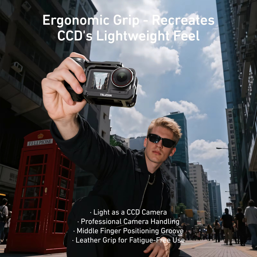 TELESIN StreetGrip Kit für DJI Action 5 Pro, 4 und 3 in Schwarz mit Handgriff, Fernbedienung, Aluminiumlegierung Schutzgehäuse-Set und Cold Shoe Adapter - Bild 4