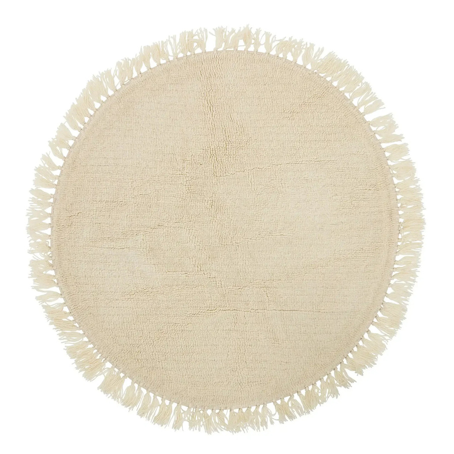 Bloomingville Wollteppich Lenea rund in Natur Beige mit Fransen - Bild 1