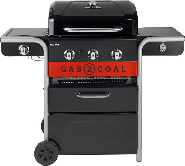 Char-Broil Gas2Coal 2.0 330 Hybridgrill für Gas und Holzkohle in Schwarz-Rot - Bild 1