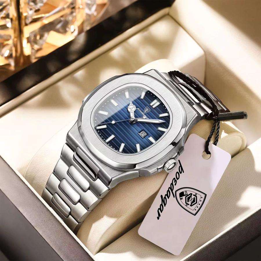 POEDAGAR Armbanduhr Quarz, Edelstahl, Blau, Herren - Bild 2
