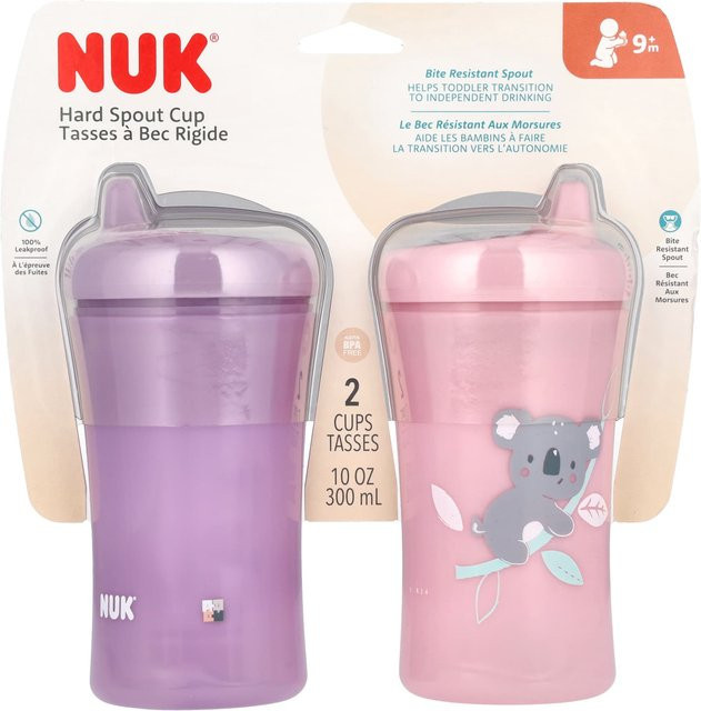 NUK Trinklernbecher mit fester Trinkschnabelspitze für ab 9 Monate, Rosa Lila Grau, 100 ml - Bild 1