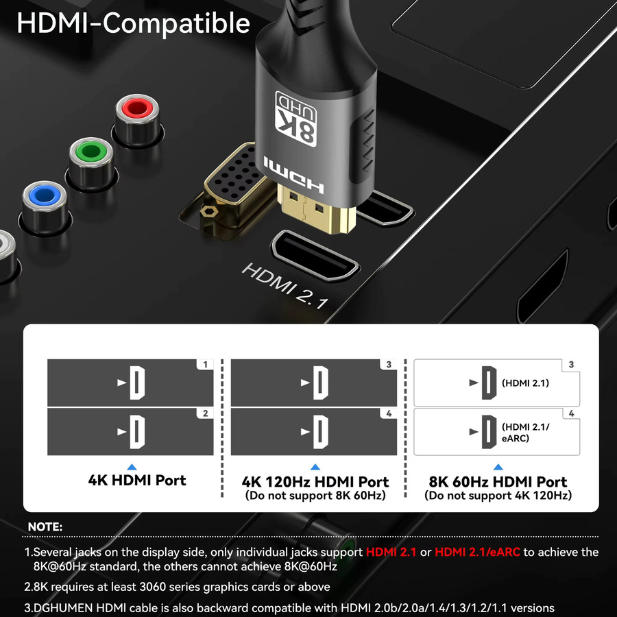 VAORLO HDMI 2.1 Videokabel für 8K 60Hz und 4K 120Hz, kompatibel mit PS5, Xbox und TV Box, in Schwarz oder Grau - Bild 6