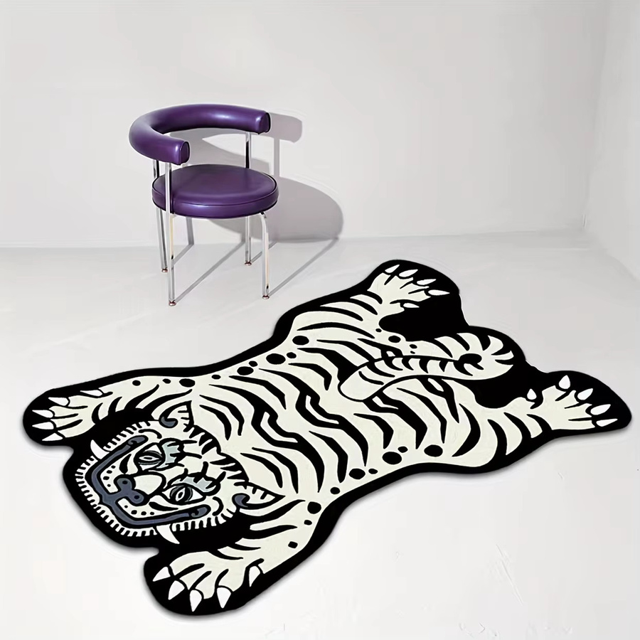 VIKAMA Rutschfeste Fußmatte mit weißem Tiger-Design in unregelmäßiger Form, B/T: 60 x 40 cm - Bild 3