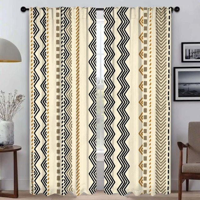Böhmische Tüll-Verdunkelungsvorhänge für Schlafzimmer und Wohnzimmer, 2 Paneele, Beige, B: 50 cm, H: 70 cm - Bild 1