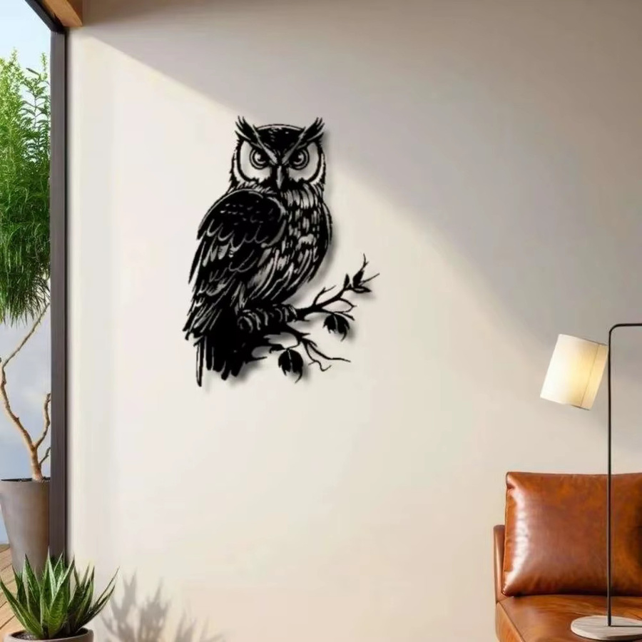 CIFBUY Rustikale Metall-Eulen-Wandkunst in Schwarz als Naturinspirierte Dekoration - Bild 3