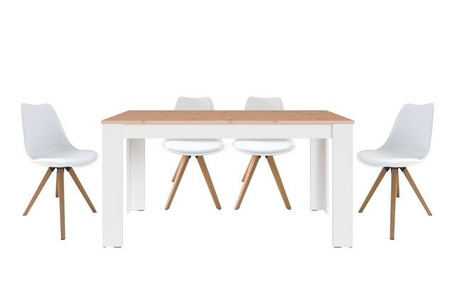byLIVING Tischgruppe KIRA mit Tisch und 4 Stühlen in Weiß und Eiche, B/T/H: 160 x 90 x 75 cm - Bild 1