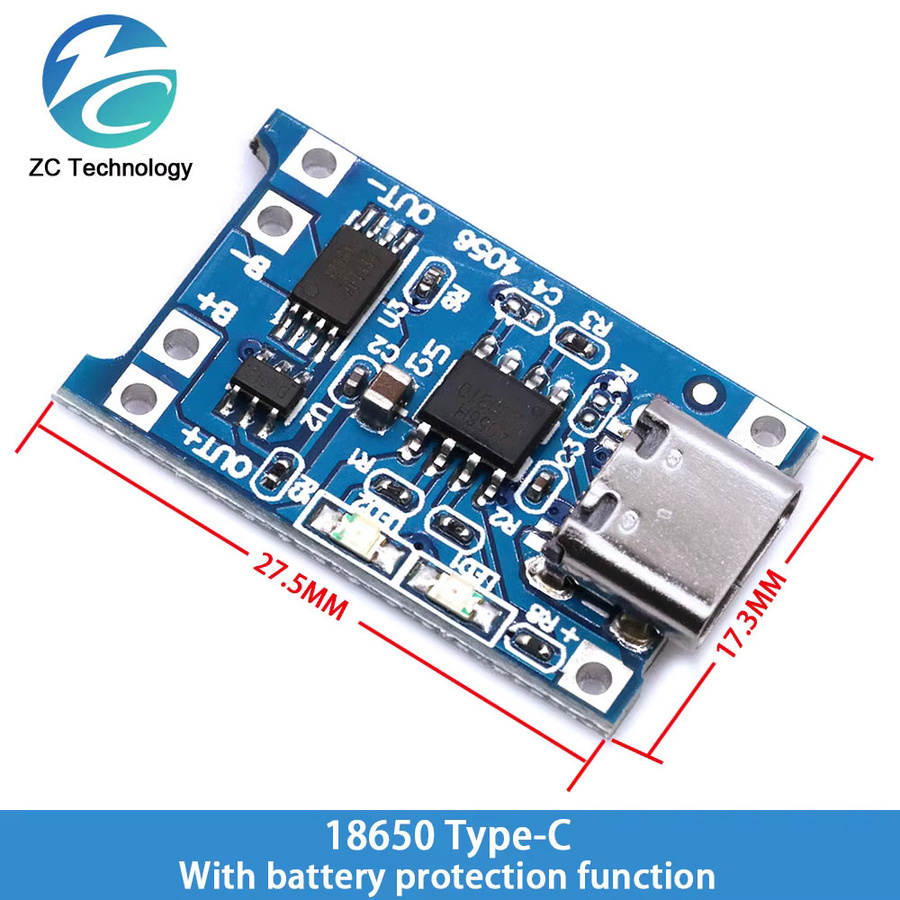 Smart Elektronik Lithium-Batterie Lade Modul mit Schutzfunktion für 18650 Akkus via USB-C und Micro USB, 5V 1A, Blau - Bild 2