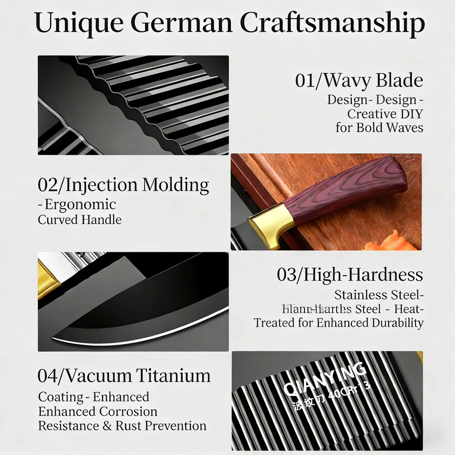 PLYS Welliges Gemüsemesser aus Edelstahl in Schwarz für Pommes Frites und Kartoffeln - Bild 4
