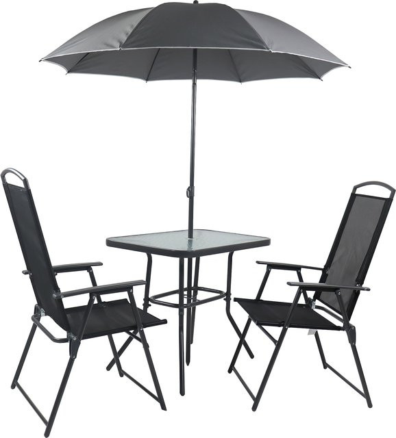 VCM 3-teiliges Gartenmöbel Set Anthrazit mit Tisch und 2 Hochlehner-Stühlen und ESG-Sicherheitsglas, Tisch Maße H: 70 cm, B: 80 cm, T: 55 cm - Bild 1