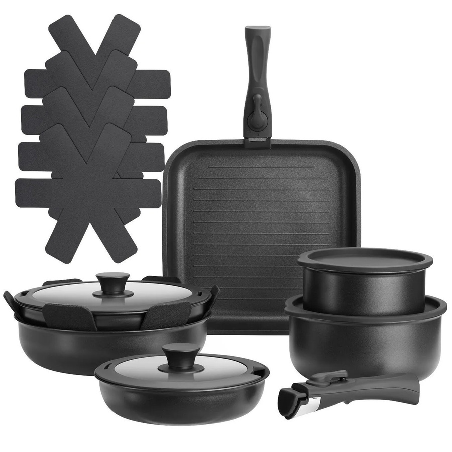 tectake Kochtopfset Parma 17-teilig aus Aluminium mit Antihaftbeschichtung in Schwarz, geeignet für Induktion, inklusive Pfannen und Töpfen - Bild 2