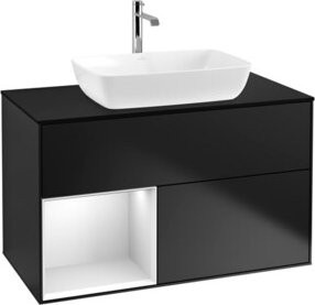 V&B Waschtischunterschrank Finion 100 mit Wandbeleuchtung in Blau und Weiß lackiert, B: 100 cm, T: 50,1 cm, H: 50,1 cm - Bild 1