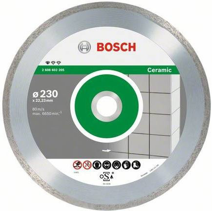 Bosch Diamanttrennscheibe Standard für Keramik, Farbe: Silber, Durchmesser: 230 mm, Bohrung: 22,23 mm, Dicke: 1,6 mm, Set mit 10 Stück - Bild 1