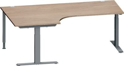 Schäfer Shop Genius Winkelschreibtisch MODENA FLEX, Eckschreibtisch mit T-Fuß Rechteckrohr, 90° Winkel links, Eiche/Anthrazit, B: 200 cm, T: 120 cm / 80 cm, H: 65-85 cm - Bild 1