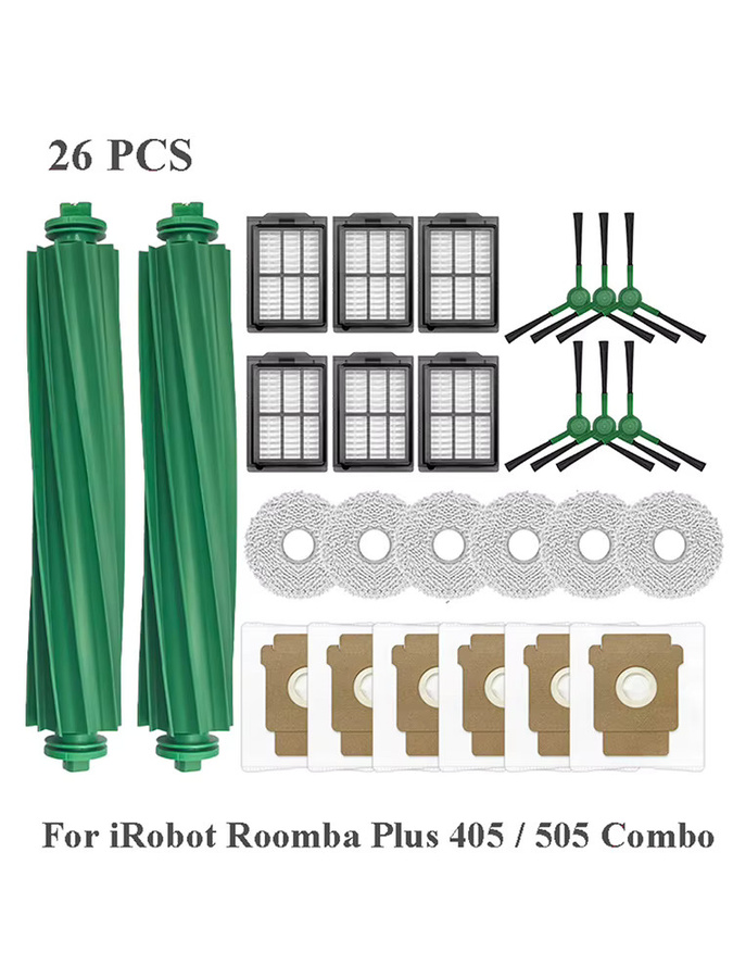 Zubehör-Set für iRobot Roomba Plus 405 Combo und 505 Combo Roboterstaubsauger mit Hauptbürsten, Seitenmopptüchern, Filtern und Staubbeuteln - Bild 3