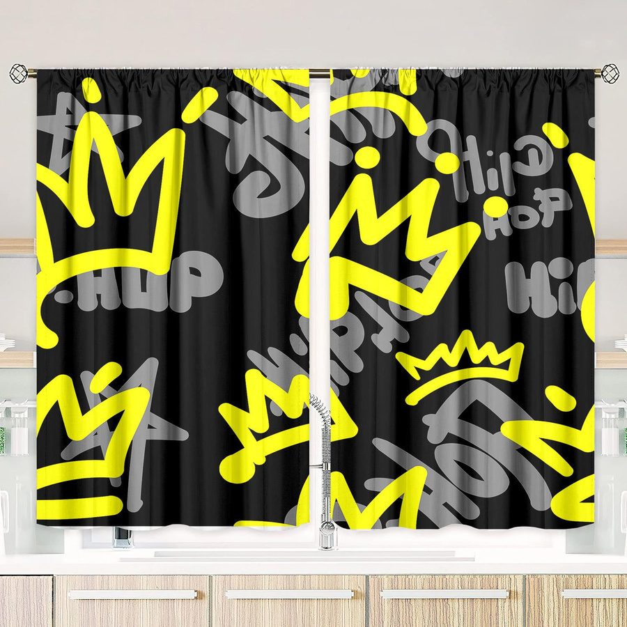 Yiran Furniture Graffiti-Kronen Druckvorhang aus Polyester, 2er-Set, Mehrfarbig, Breite: 76,2 cm, Höhe: 165,1 cm - Bild 2