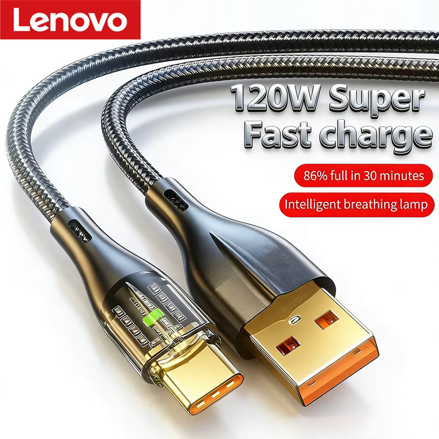 Lenovo USB-auf-Typ-C-Kabel 120W Schnellladegerät und Datenkabel in Schwarz - Bild 2