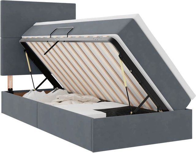 vidaXL Aufbewahrungsbett mit Matratze aus Samt in Dunkelgrau, B/T/H: 90 x 200 x 88 cm - Bild 1